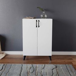 Armario Multiusos Zapatero CATTERHOUSE Rodas Blanco 60x33x87 cm - 2 Puertas y 3 Baldas Ajustables, Diseño Moderno y Funcional para Entrada o Dormitorio