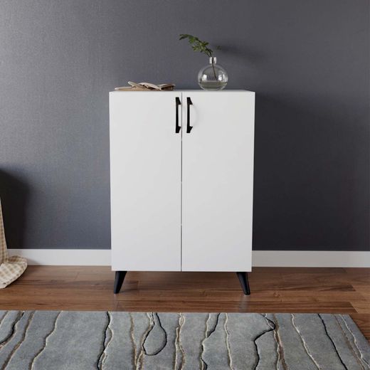 Armario Multiusos Zapatero CATTERHOUSE Rodas Blanco 60x33x87 cm - 2 Puertas y 3 Baldas Ajustables, Diseño Moderno y Funcional para Entrada o Dormitorio