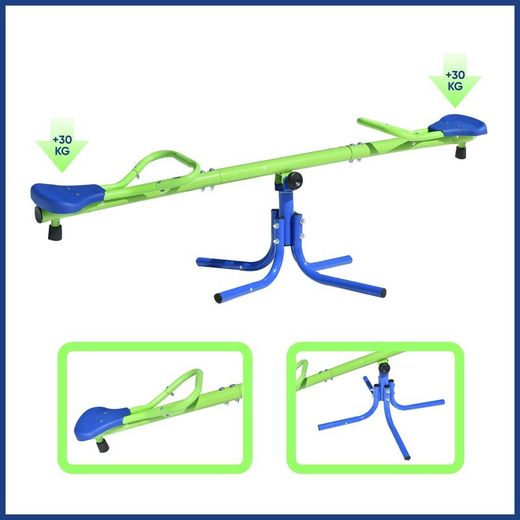 Giostra per bambini, 151 x 33 x 56 cm, in metallo e PVC blu e verde | Collezione Up & Down