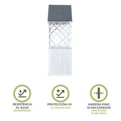 Banco Arcón Exterior Gardiun Chloe Blanco 147x76x225 cm con Marquesina y Tejado de Tela Asfáltica | Protección UV | Certificado FSC-REACH | Almacenamiento al Aire Libre Resistente