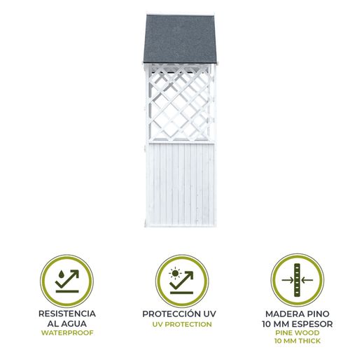Banco Arcón Exterior Gardiun Chloe Blanco 147x76x225 cm con Marquesina y Tejado de Tela Asfáltica | Protección UV | Certificado FSC-REACH | Almacenamiento al Aire Libre Resistente