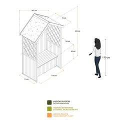 Banco Arcón Exterior Gardiun Chloe Blanco 147x76x225 cm con Marquesina y Tejado de Tela Asfáltica | Protección UV | Certificado FSC-REACH | Almacenamiento al Aire Libre Resistente