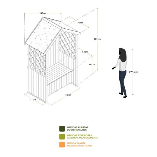 Banco Arcón Exterior Gardiun Chloe Blanco 147x76x225 cm con Marquesina y Tejado de Tela Asfáltica | Protección UV | Certificado FSC-REACH | Almacenamiento al Aire Libre Resistente