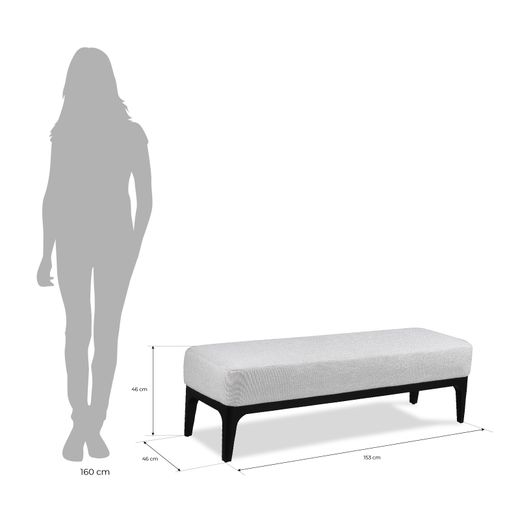 Banco de Pie de Cama Descalzador Tapizado Delft Pärumm Gris Perla 153x46x46 cm
