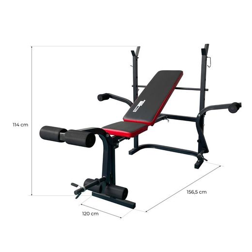 Banco fitness de entrenamiento completo, 156,5 x 140 x 114 cm, de acero, pvc y espuma en negro | Colección Serie 700