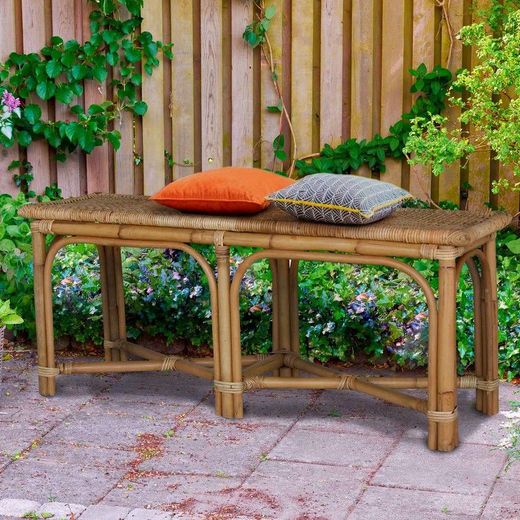 Banco da giardino, 110 x 30 x 45 cm, in rattan, canna e vimini naturale | Collezione Parma