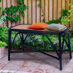Panchina da giardino, 78 x 37 x 43 cm, in rattan nero e naturale | Collezione Parma