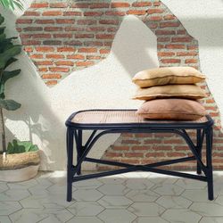 Panchina da giardino, 78 x 37 x 43 cm, in rattan nero e naturale | Collezione Parma