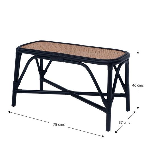 Panchina da giardino, 78 x 37 x 43 cm, in rattan nero e naturale | Collezione Parma