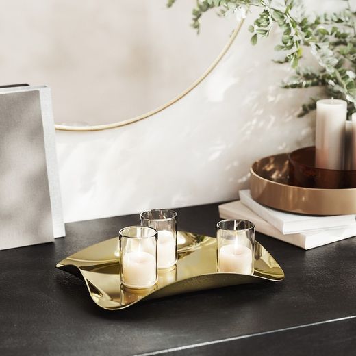Vassoio, 30 x 23 x 4 cm, in acciaio inox dorato | Collezione Wave