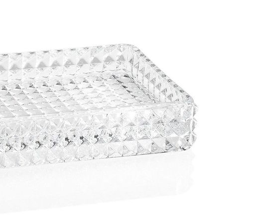 Vassoio decorativo, 27,5 x 13,5 x 3,5 cm, in vetro trasparente | Collezione Diamond