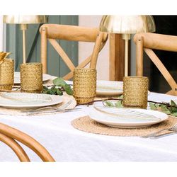 Dekoratives Glas-Tablett, 29,5 x 13 x 2,5 cm, transparent und goldfarben | Kollektion Blätter