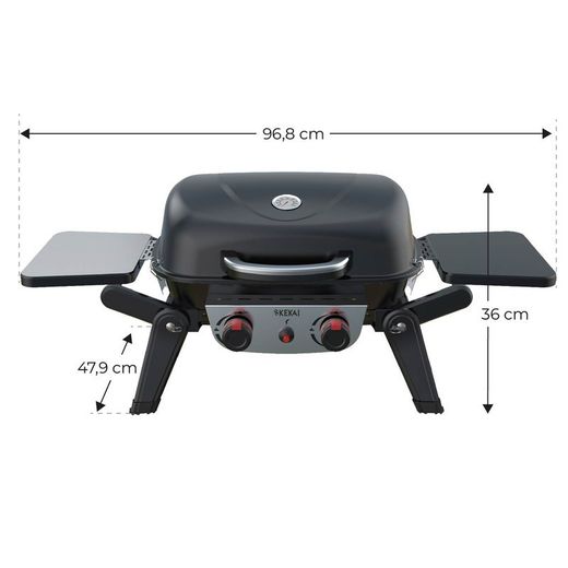 Griglia a gas, 96,8 x 47,9 x 36 cm, in acciaio smaltato e acciaio inox nero | Collezione Erie