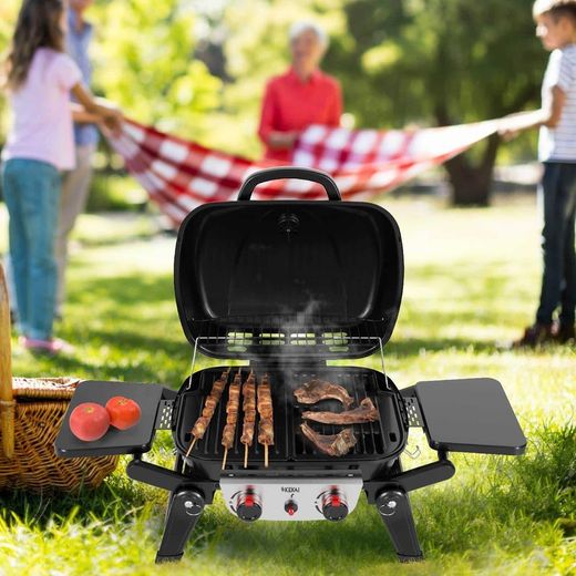 Griglia a gas, 96,8 x 47,9 x 36 cm, in acciaio smaltato e acciaio inox nero | Collezione Erie