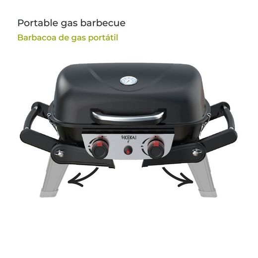 Griglia a gas, 96,8 x 47,9 x 36 cm, in acciaio smaltato e acciaio inox nero | Collezione Erie