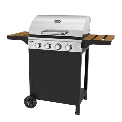 Barbacoa de gas con ruedas, 118,5 x 57,5 x 104,5 cm, de acero emaltado, acero inoxidable y plástico en negro y plata | Colección Fort Peck