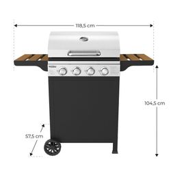 Barbacoa de gas con ruedas, 118,5 x 57,5 x 104,5 cm, de acero emaltado, acero inoxidable y plástico en negro y plata | Colección Fort Peck