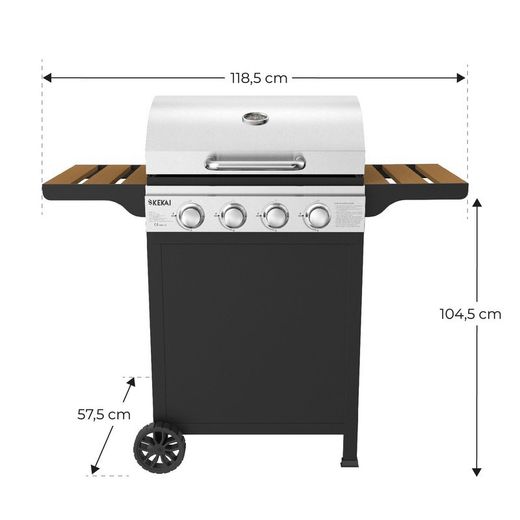 Barbacoa de gas con ruedas, 118,5 x 57,5 x 104,5 cm, de acero emaltado, acero inoxidable y plástico en negro y plata | Colección Fort Peck