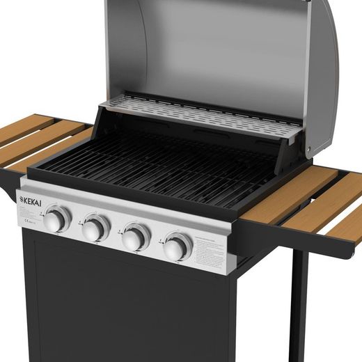 Barbacoa de gas con ruedas, 118,5 x 57,5 x 104,5 cm, de acero emaltado, acero inoxidable y plástico en negro y plata | Colección Fort Peck