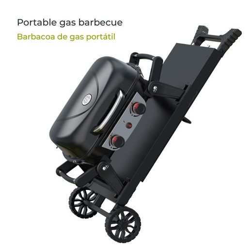 Griglia a gas con ruote, 96,8 x 58 x 101,11 cm, in acciaio smaltato, acciaio inox e plastica nera | Collezione Erie