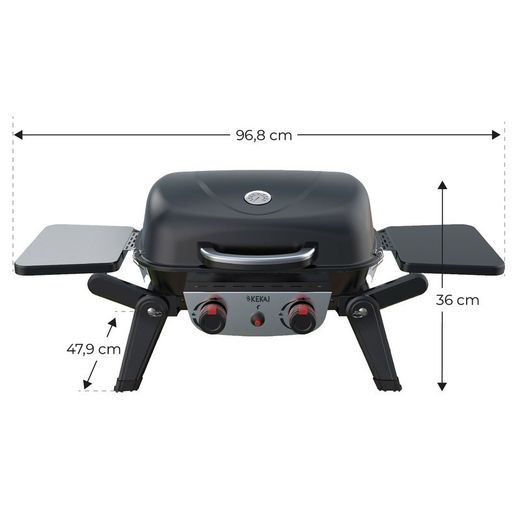 Griglia a gas con ruote, 96,8 x 58 x 101,11 cm, in acciaio smaltato, acciaio inox e plastica nera | Collezione Erie