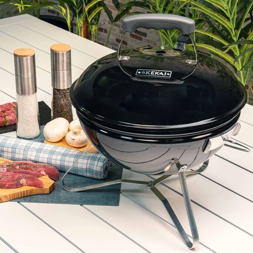 Barbacoa de sobremeas portátil de carbón, 37 x 37 x 44 cm, de acero inoxidable en negro | Colección Tahoe