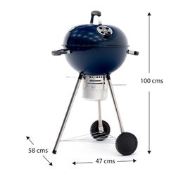 Griglia barbecue rotonda con coperchio e ruote, 58 x 47 x 100 cm, in acciaio blu | Collezione Yellowstone
