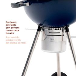 Griglia barbecue rotonda con coperchio e ruote, 58 x 47 x 100 cm, in acciaio blu | Collezione Yellowstone