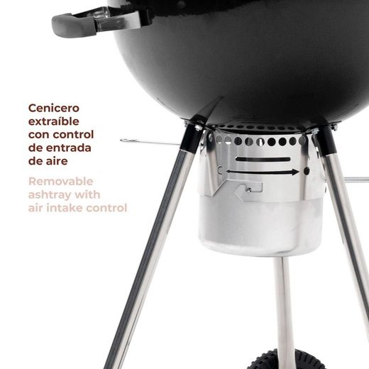 Griglia per barbecue rotonda con coperchio e ruote, 58 x 47 x 100 cm, in acciaio nero | Collezione Yellowstone