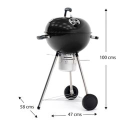Griglia per barbecue rotonda con coperchio e ruote, 58 x 47 x 100 cm, in acciaio nero | Collezione Yellowstone