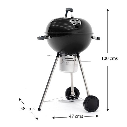 Griglia per barbecue rotonda con coperchio e ruote, 58 x 47 x 100 cm, in acciaio nero | Collezione Yellowstone