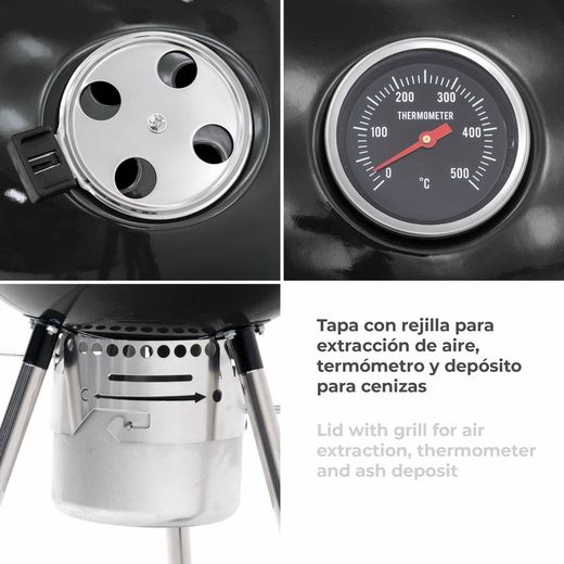 Griglia per barbecue rotonda con coperchio e ruote, 58 x 47 x 100 cm, in acciaio nero | Collezione Yellowstone