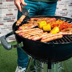 Griglia per barbecue rotonda con coperchio e ruote, 58 x 47 x 100 cm, in acciaio nero | Collezione Yellowstone