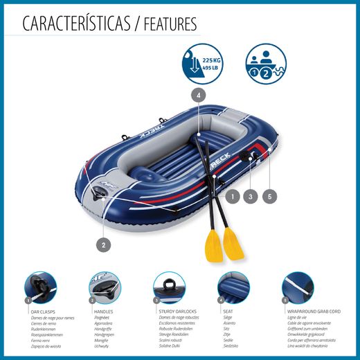 Barco inflável Bestway Hydro-Force Treck X2 para 3 pessoas com bomba e remos