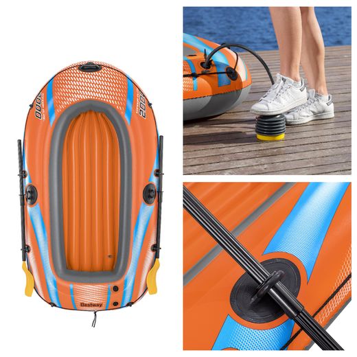 Aufblasbares Ruderboot Bestway Kondor Elite 2000 für 1 Erwachsenen und 1 Kind mit Rudern und Fußpumpe