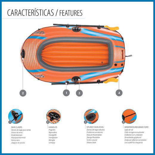 Barco inflável Bestway Kondor Elite Raft 2000 para 2 pessoas com remos e bomba
