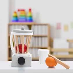 Frullatore per bambini, 14 x 9,5 x 16 cm, in legno di pino grigio | Collezione Smoothie Lab