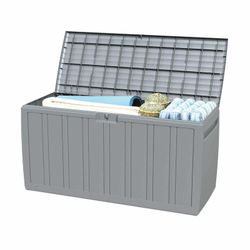 Baúl de Almacenaje Gardiun Top 117x45,5x57,5 cm 270L en Resina, Montaje en Clic, Cierre Seguro, Color Gris – Organización Práctica y Resistente