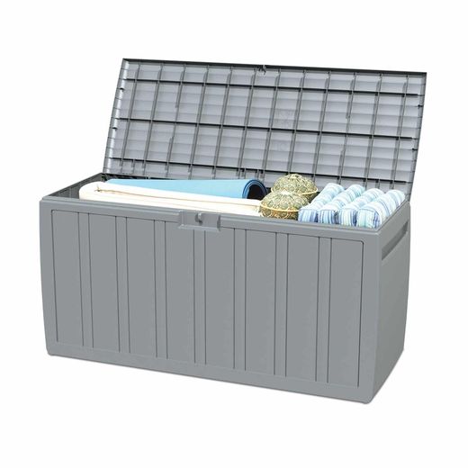 Baúl de Almacenaje Gardiun Top 117x45,5x57,5 cm 270L en Resina, Montaje en Clic, Cierre Seguro, Color Gris – Organización Práctica y Resistente