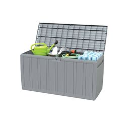 Baúl de Almacenaje Gardiun Top 117x45,5x57,5 cm 270L en Resina, Montaje en Clic, Cierre Seguro, Color Gris – Organización Práctica y Resistente
