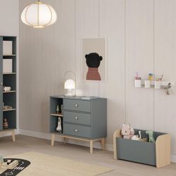 Baule per giocattoli, 70 x 35 x 42 cm, in legno di pino bianco e naturale | Collezione Esteban