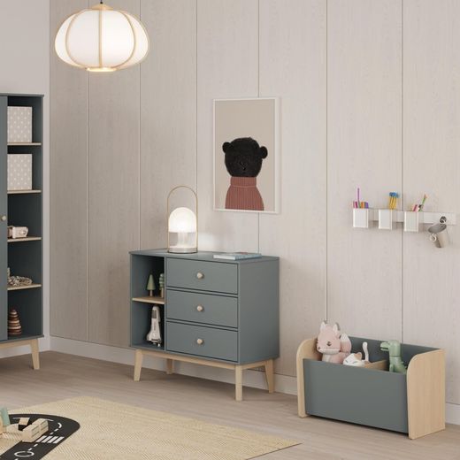 Baule per giocattoli, 70 x 35 x 42 cm, in legno di pino bianco e naturale | Collezione Esteban