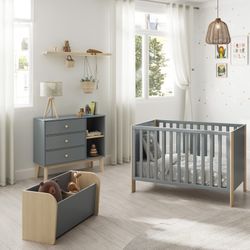 Baule per giocattoli, 70 x 35 x 42 cm, in legno di pino bianco e naturale | Collezione Esteban