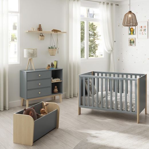 Baule per giocattoli, 70 x 35 x 42 cm, in legno di pino bianco e naturale | Collezione Esteban