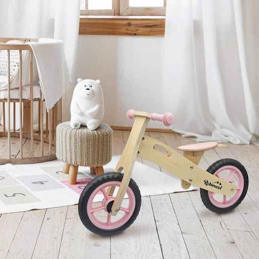 Bicicletta senza pedali Montessori in legno rosa, 85 x 37 x 52 cm | Collezione Little Pilot