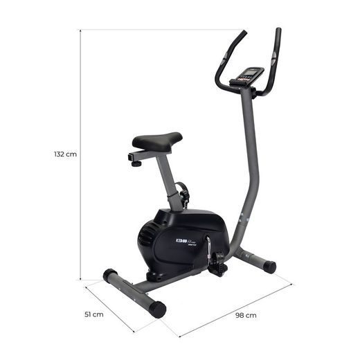 Bicicletta statica con pulsometro sul manubrio e display, 98 x 51 x 132 cm, in acciaio grigio e nero | Collezione Serie 900