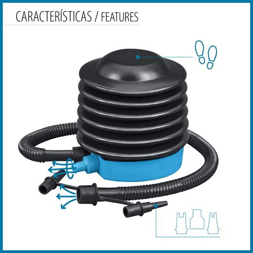 Pompa a Pedale Bestway Air Step con 3 Adattatori e Tubo Flessibile 80 cm