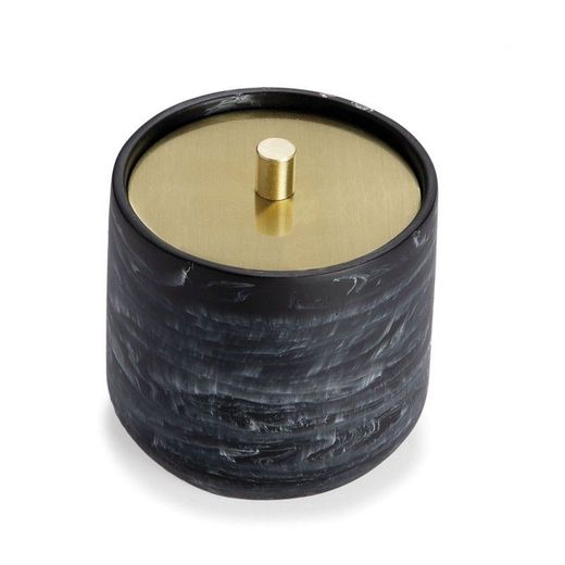Bote para algodones, 10,5 x 10,5 x 10,5 cm, de poliresina en negro | Colección Marble