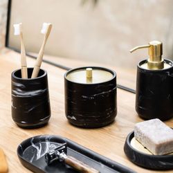 Bote para algodones, 10,5 x 10,5 x 10,5 cm, de poliresina en negro | Colección Marble