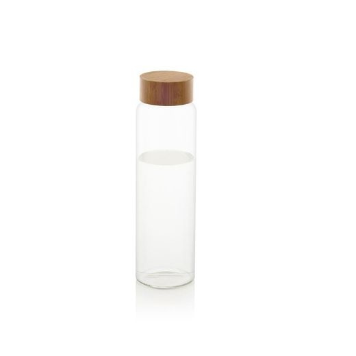 Bottiglia da 1 litro con tappo in bambù, 8 x 8 x 26,5 cm, in vetro trasparente | Collezione Bamboo